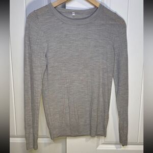 90% wool ribbed Long sleeve grey knit top (0107)